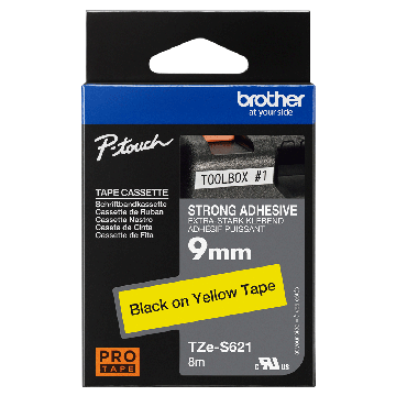 Image of Brother Labelling Tape Black on Yellow 9mm TZE-S621