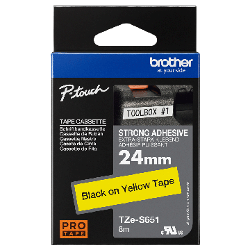 Image of Brother Labelling Tape Black on Yellow 24mm TZE-S651