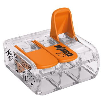 Image of Wago 221-413 32A Compact 3-Way Lever Terminal Block 4mm 50 Pack