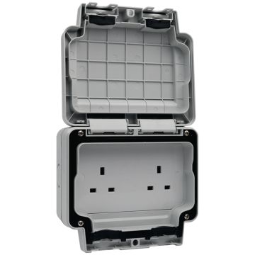 Image of Hager Outdoor Weatherproof Socket 2 Gang Unswitched IP66