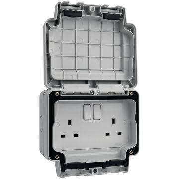 Image of Hager Outdoor Weatherproof Socket 2 Gang Switched IP66