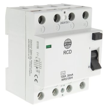 Image of Wylex WRDS100/4 Type A RCD 100A 30mA 4 Pole 4 Module