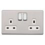 MK Aspect K24347BSSW 13A 2 Gang Dual Earth Switch Socket Brushed Steel White