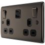BG Nexus Metal 13A Switched Socket USB A C 22W Black Nickel