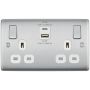 BG Nexus Brushed Steel 13A Double Socket USB A and C