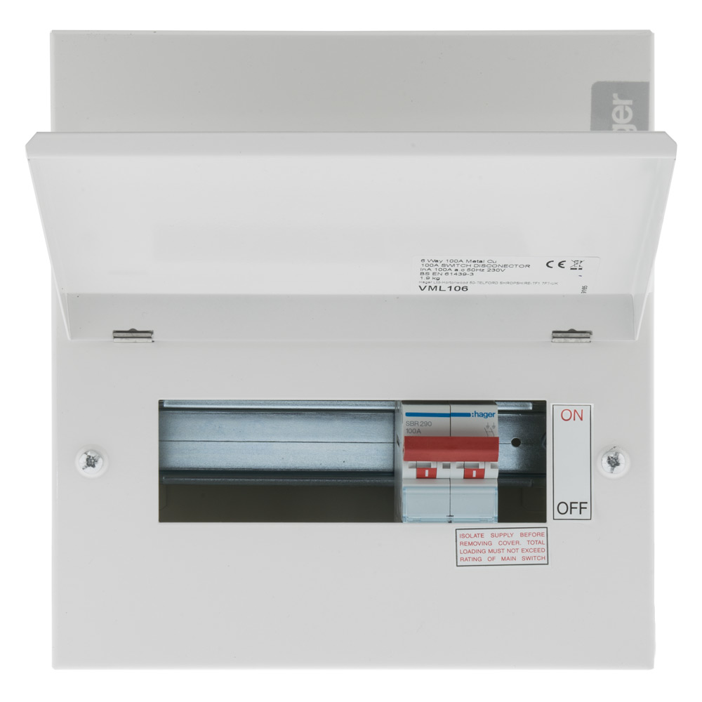 Image for Hager 6 Way RCBO Consumer Unit with Main Switch VML106