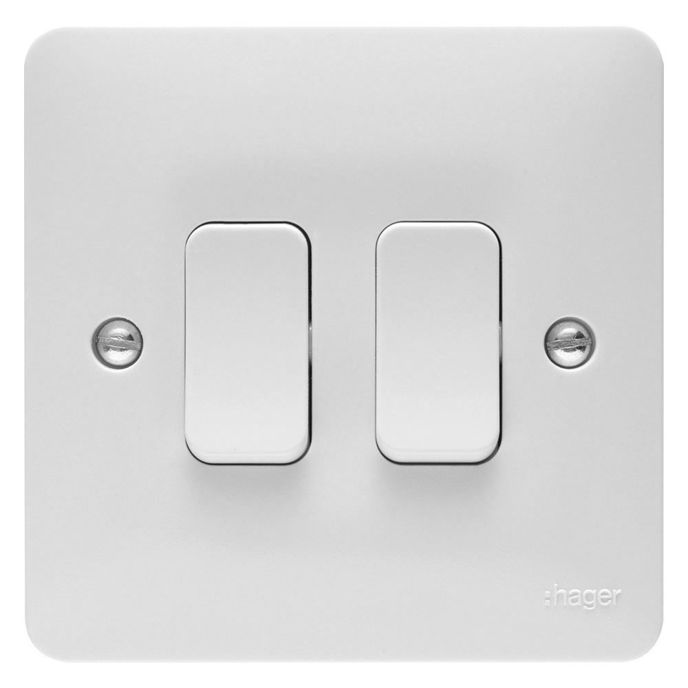 Image for Hager Sollysta 2 Gang 2 Way Wall Switch 10AX White WMPS22