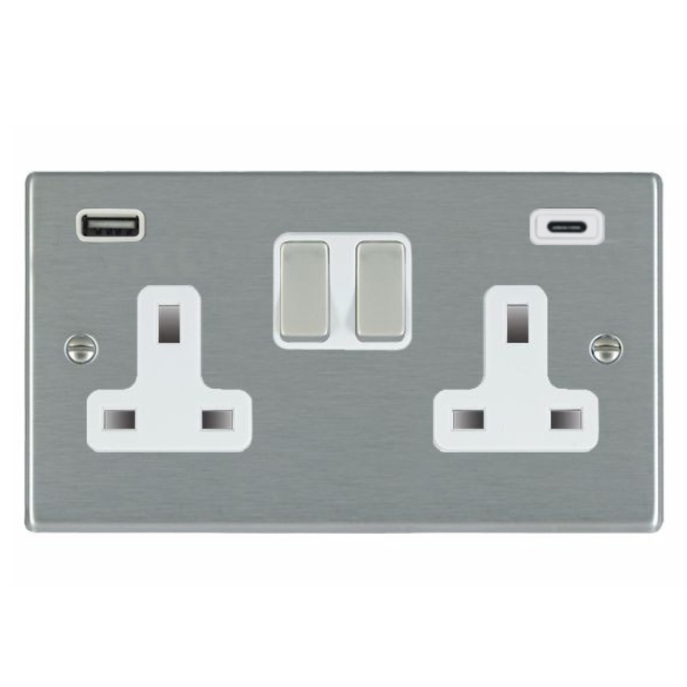 Image for Hamilton Hartland USB C Double Socket Satin Steel White