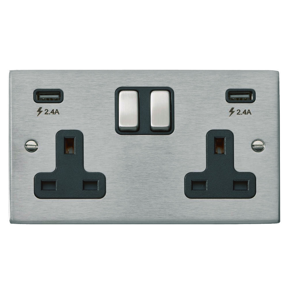 Image for Hamilton Hartland USB Double Socket Satin Steel Black