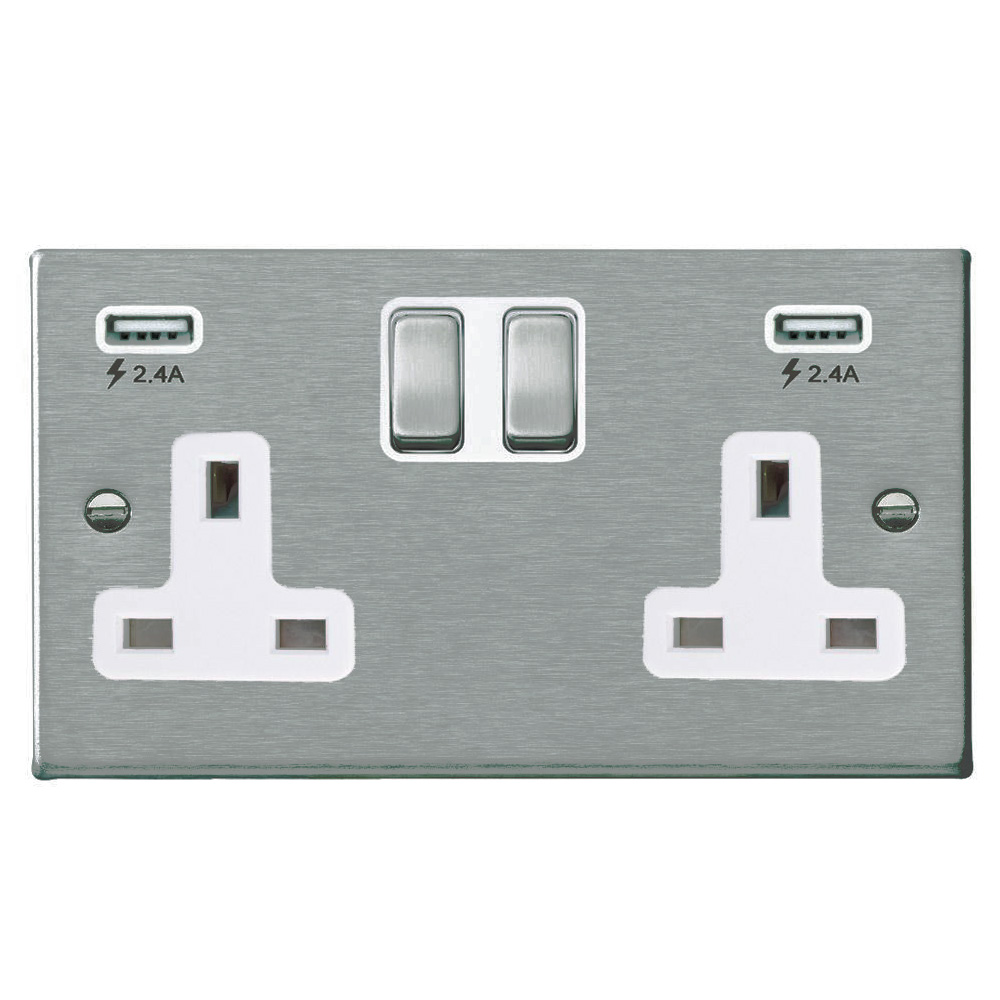 Image for Hamilton Hartland USB Double Socket Satin Steel White