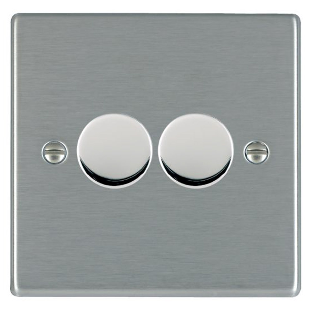 Image for Hamilton Hartland Double 2 Gang LED Dimmer Switch 250W Satin Steel