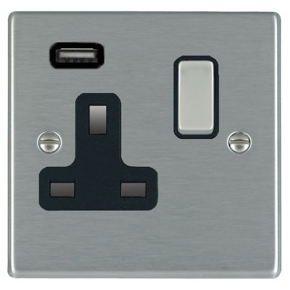 Image for Hamilton Hartland USB Socket Single Satin Steel Black