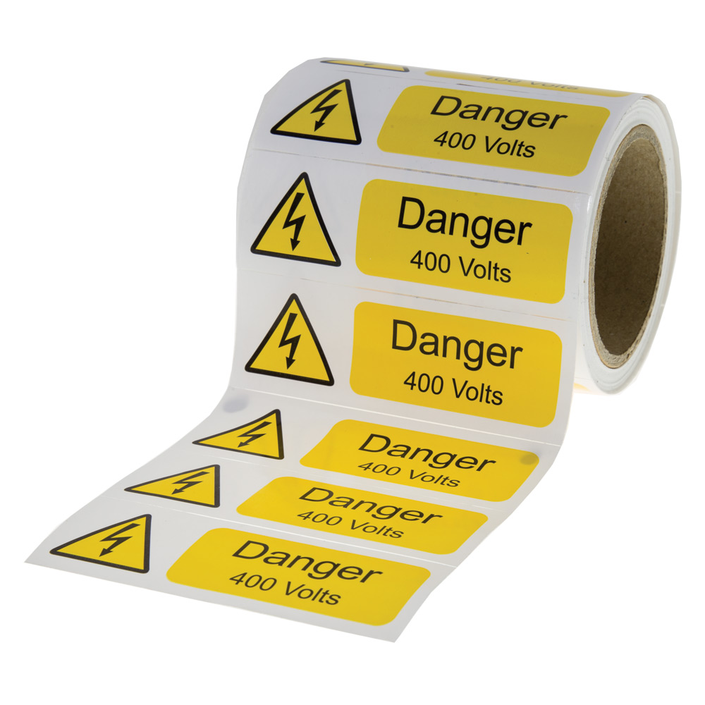 Image for Danger 400V Stickers 75 x 25mm Self Adhesive Label Roll of 250