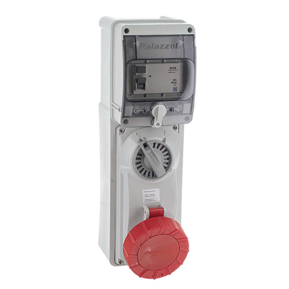 Image for Lewden 32A 400V 3 Pin Red RCD Switched Socket Weatherproof IP66