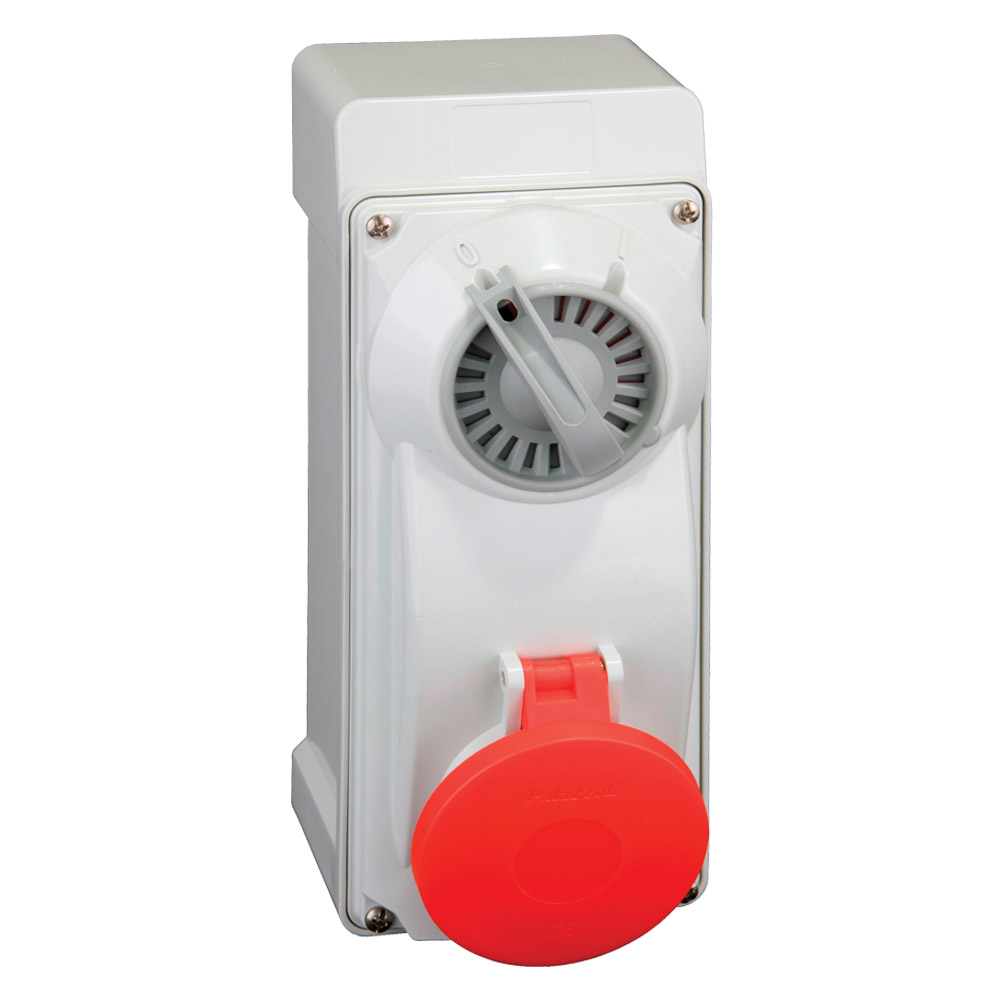 Image for Lewden 32A Red Switched Interlocked Socket 5 Pin 400V IP44