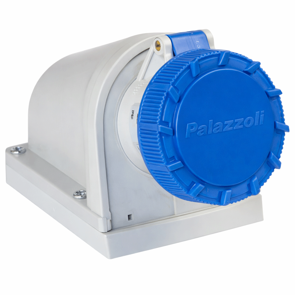 Image for Lewden 32A 3 Pin 240V Angled Socket Blue IP67