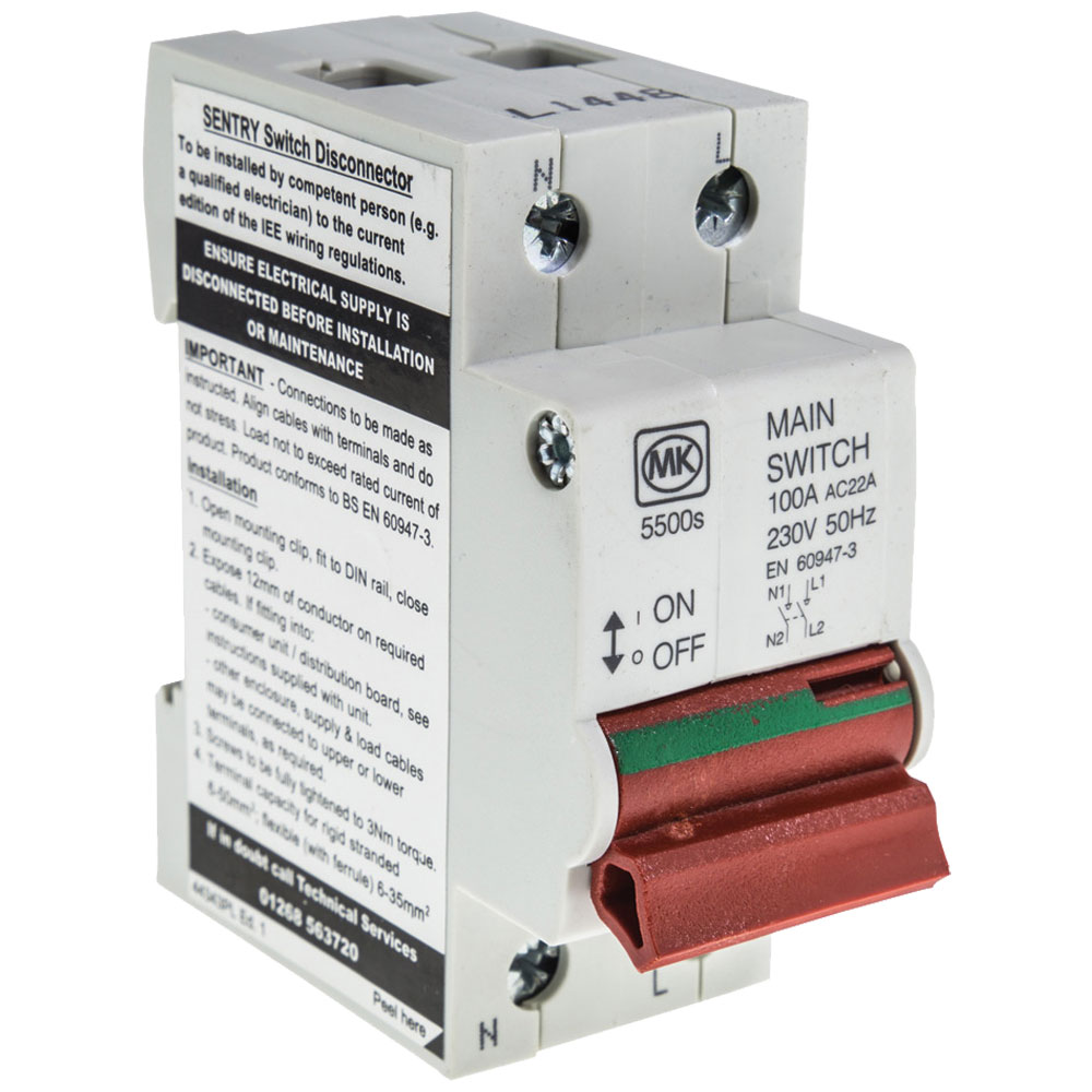 Image for MK Sentry Main Switch Isolator 100A Double Pole H5500S