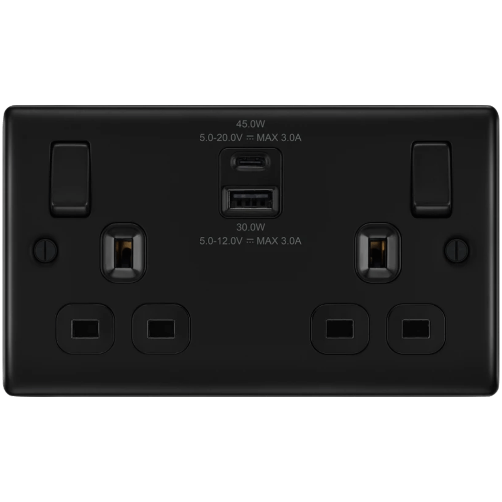 Image for BG Nexus Metal Switched Socket USB A C 45W 13A Matt Black