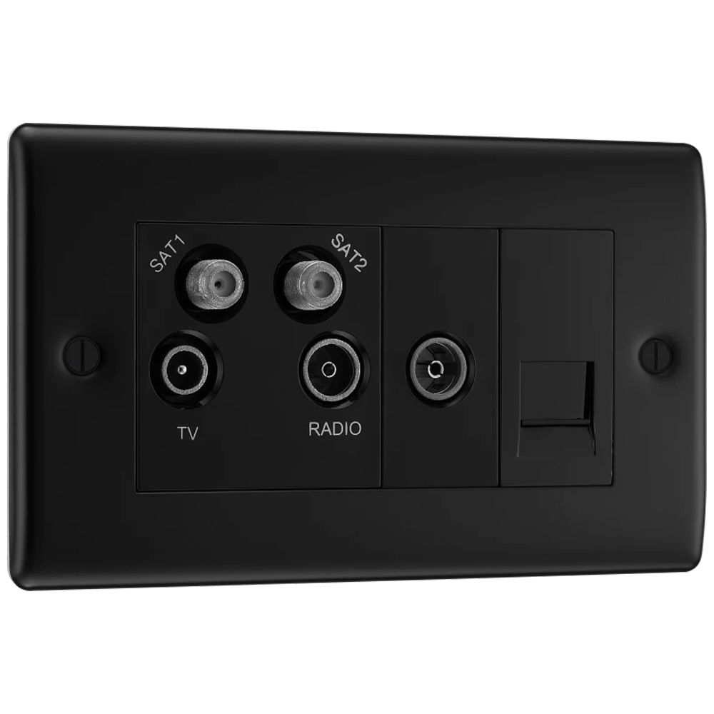 Image for BG Nexus Metal Quadplex Outlet SAT/TV/FM Socket Matt Black