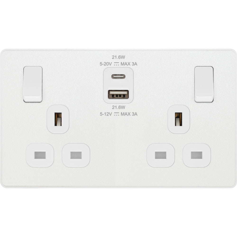 Image for BG Evolve Double Switched Socket USB A and C 22W Pearlescent White
