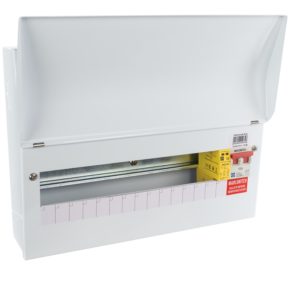Image for Lewden 14 Way RCBO Consumer Unit with SPD and Main Switch PRO-R14W-R1S