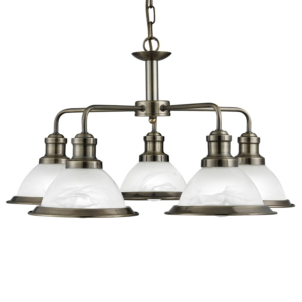 Image for Searchlight Bistro 5 Pendant Antique Brass with Acid Glass