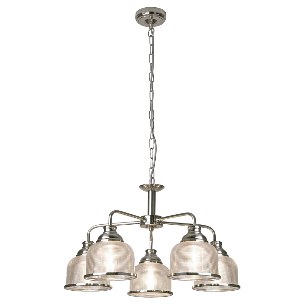 Image for Searchlight Bistro II 5 Pendant Satin Silver with Ribbed Glass