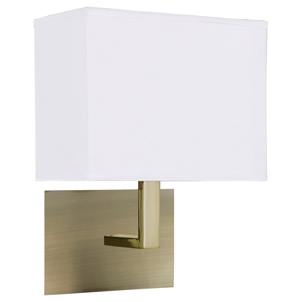 Image for Searchlight Hotel Wall Light Antique Brass with White Fabric Shade