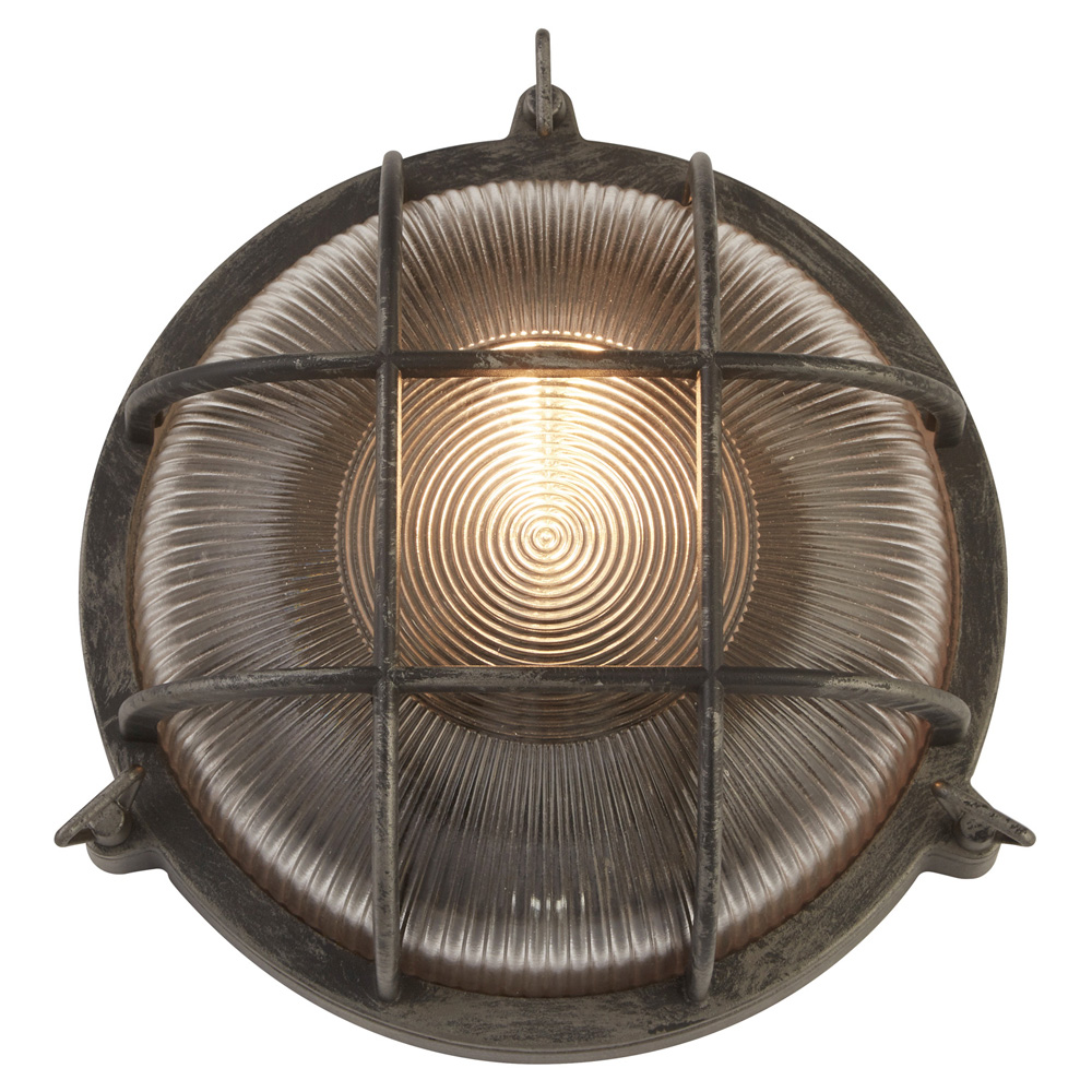 Image for Searchlight Bulkhead Round Outdoor Light Black/Silver with Clear Glas