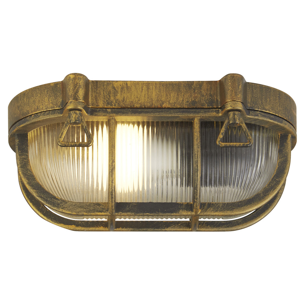 Image for Searchlight Bulkhead Oval Outdoor Light Black Gold with Clear Glass
