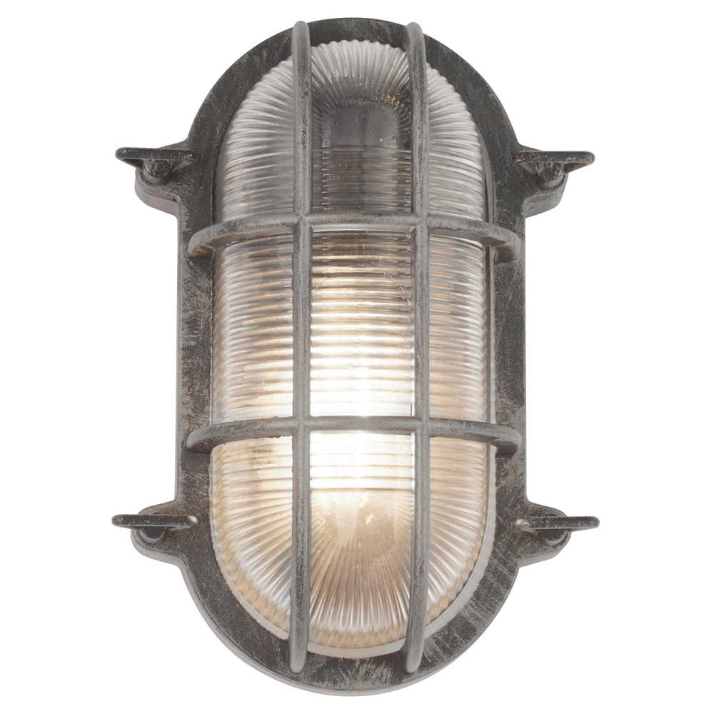 Image for Searchlight Bulkhead Oval Outdoor Wall/Ceiling Light Black Silver