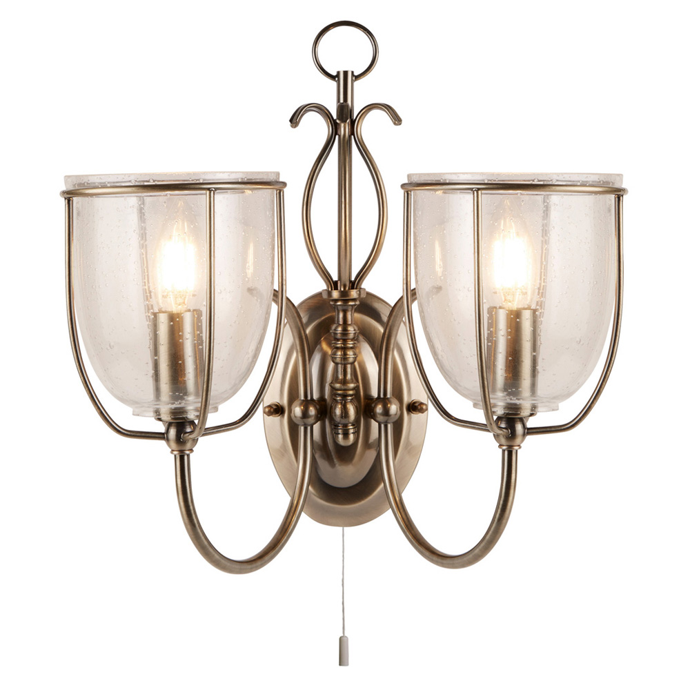 Image for Searchlight Silhouette Wall Light Antique Brass with Seeded Glass