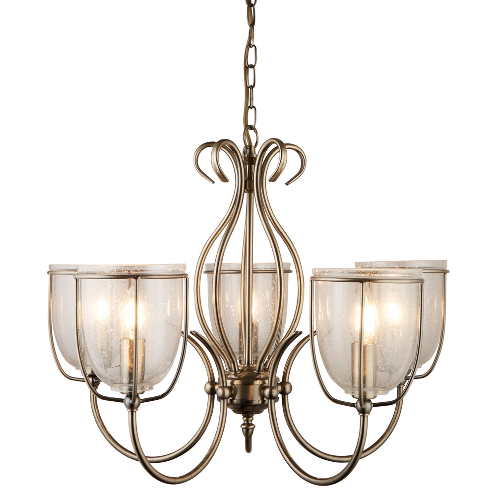 Image for Searchlight Silhouette 5 Light Pendant Antique Brass with Seeded Glass