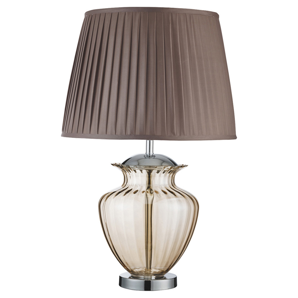 Image for Searchlight Elina Table Lamp Chrome Amber Glass with Brown Shade