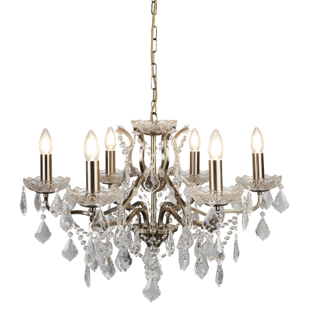 Image for Searchlight Paris 6 Light Chandelier Antique Brass with Clear Crystal