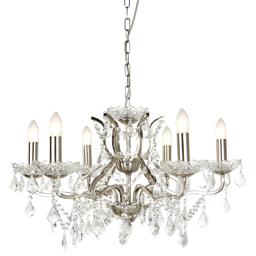 Image for Searchlight Paris 6 Light Chandelier Satin Silver with Clear Crystal