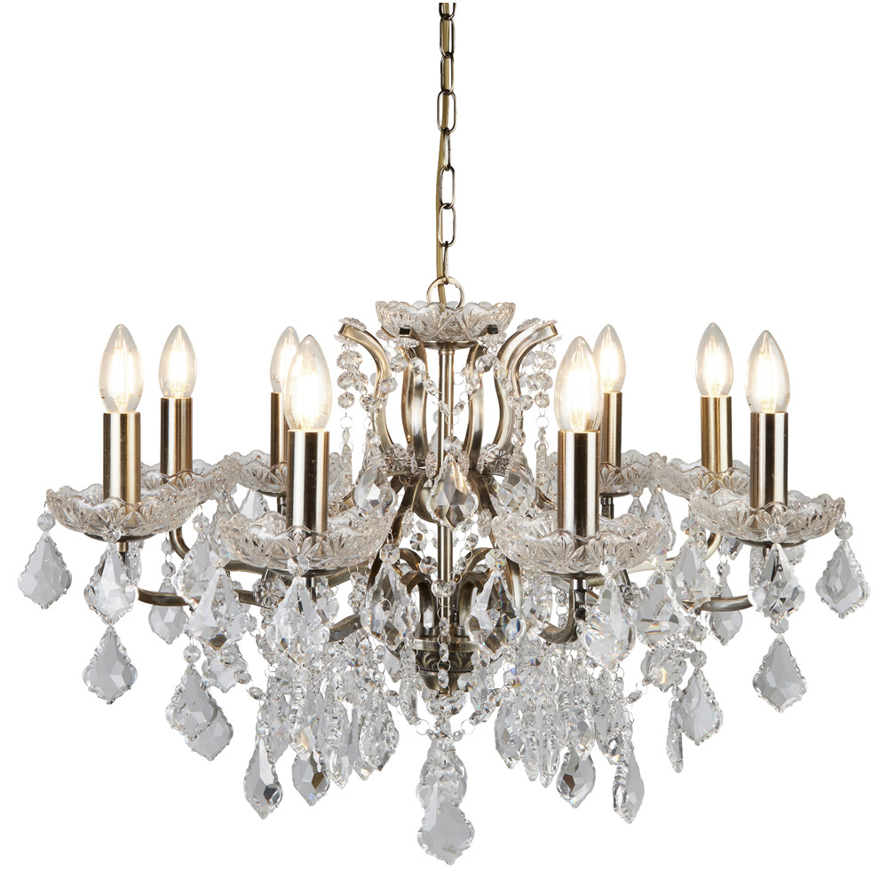 Image for Searchlight Paris 8 Light Chandelier Antique Brass with Clear Crystal