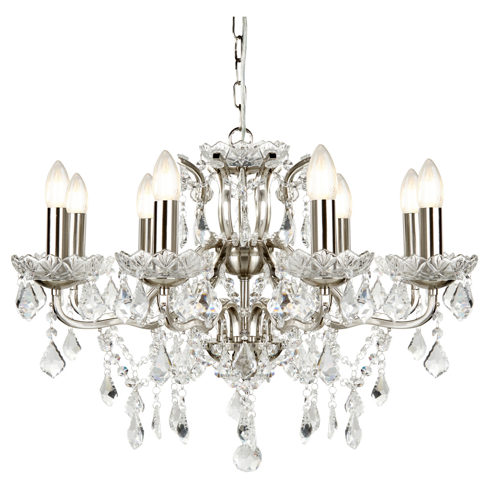 Image for Searchlight Paris 8 Light Chandelier Satin Silver with Clear Crystal