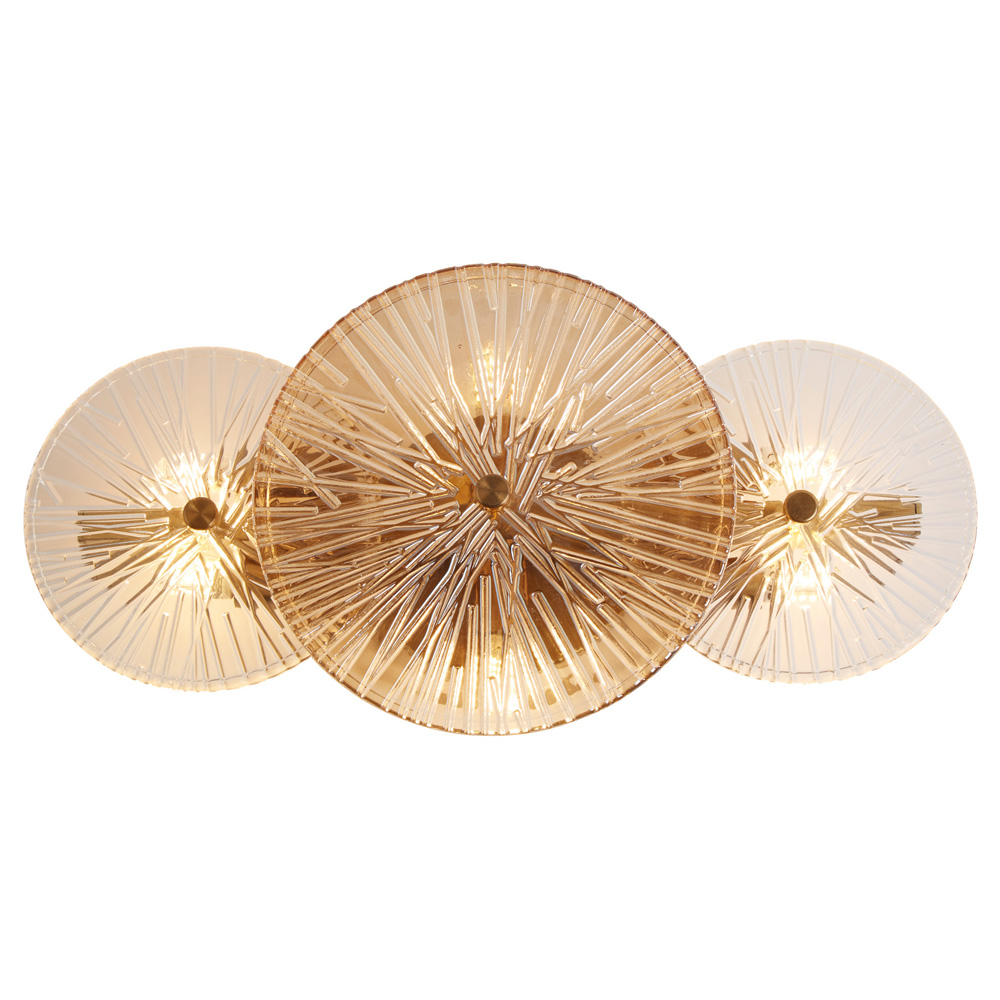 Image for Searchlight Wagon Wheel 6 Light Wall/Flush Bronze Clear Amber Glass