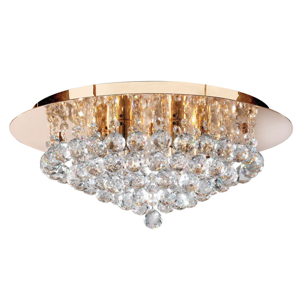 Image for Searchlight Flush Ceiling Light Crystal & Gold 6 Lights