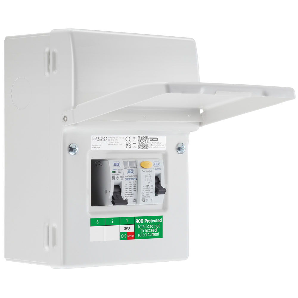 Image for Sync Energy 2 Way EV Consumer Unit  SPD 40A RCD and 40A MCB CFUEV5A