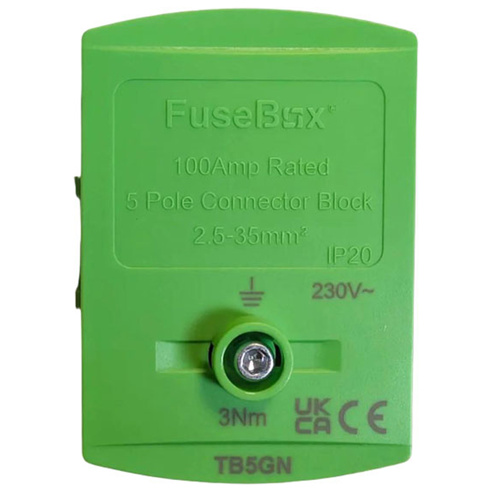 Image for Fusebox Terminal Block 100A 5 Way Green