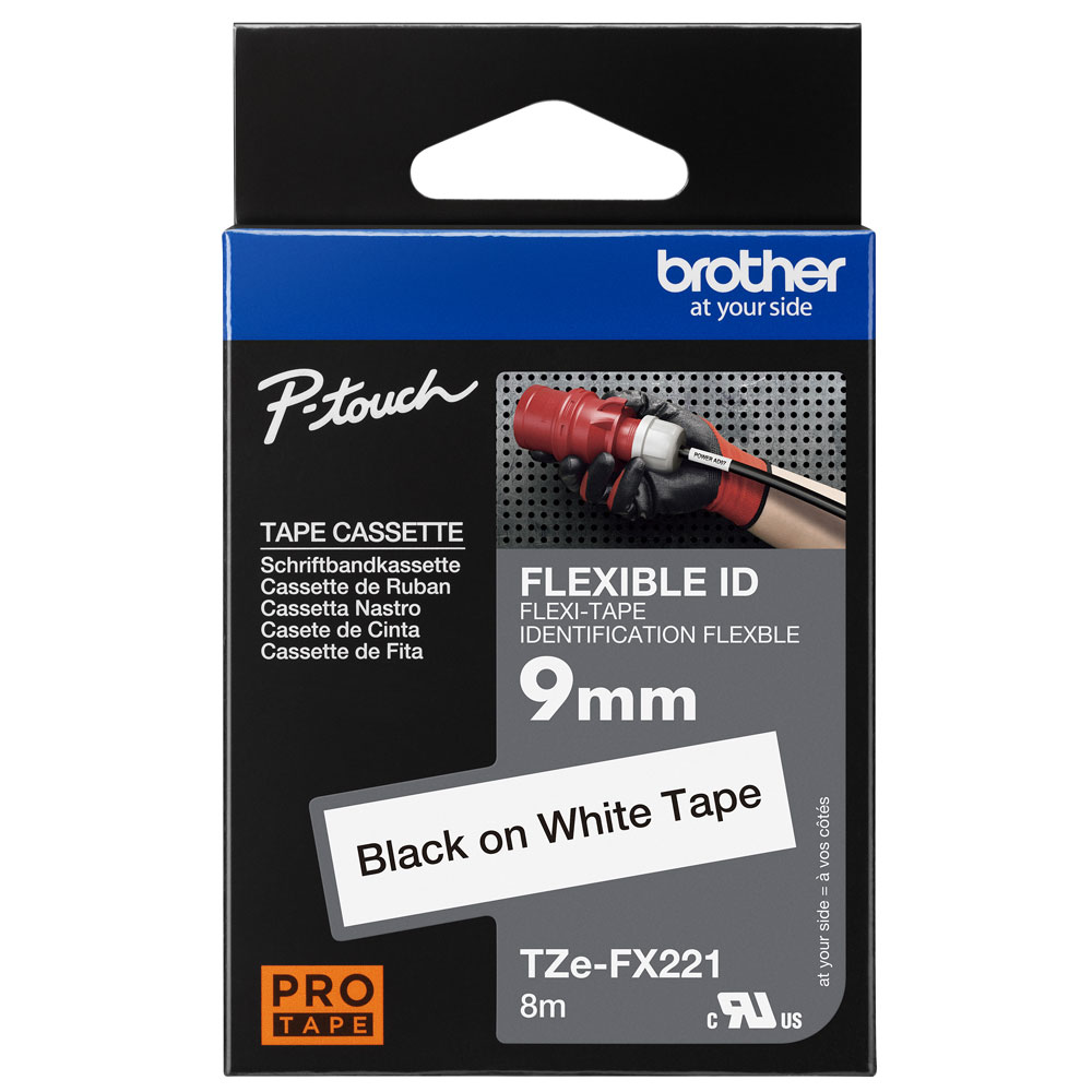 Image for Brother Labelling Tape Flexible ID Black on White 9mm TZE-FX221
