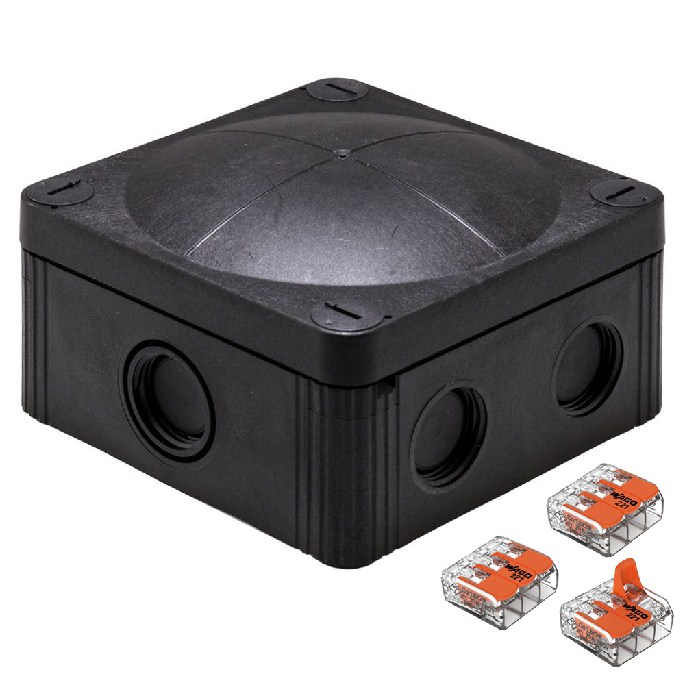 Image for Wiska 407/5 95x95mm Junction Box with Wago Connectors Black