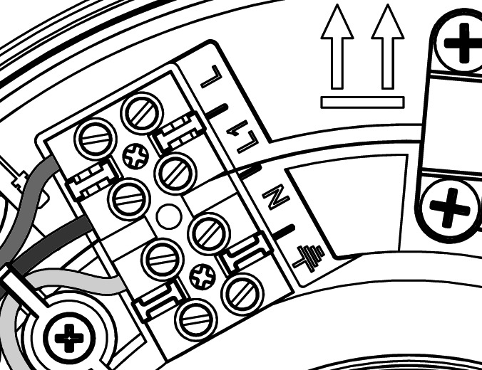 Fan unit showing orientation arrow pointing upward