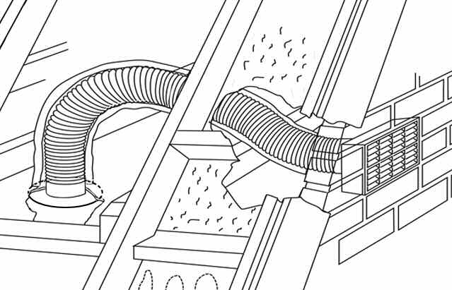 Diagram showing typical ceiling installation ducted through roof to external wall
